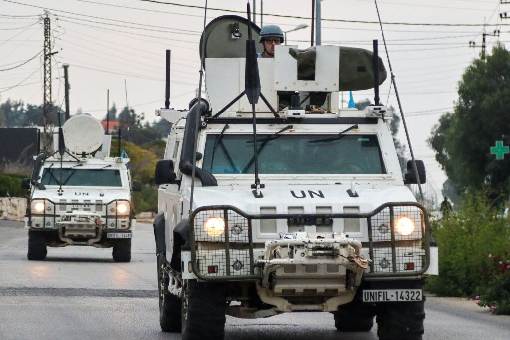 Vehículos blindados de los cascos azules de las fuerzas de la ONU en el Líbano