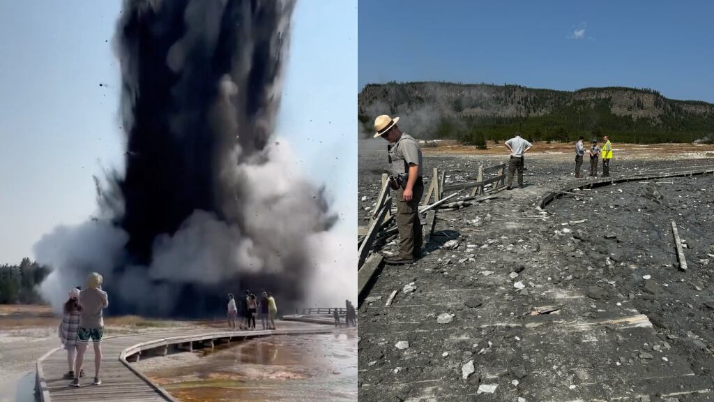 Registran sorprendente y poderosa explosión en parque de Yellowstone, Estados Unidos
