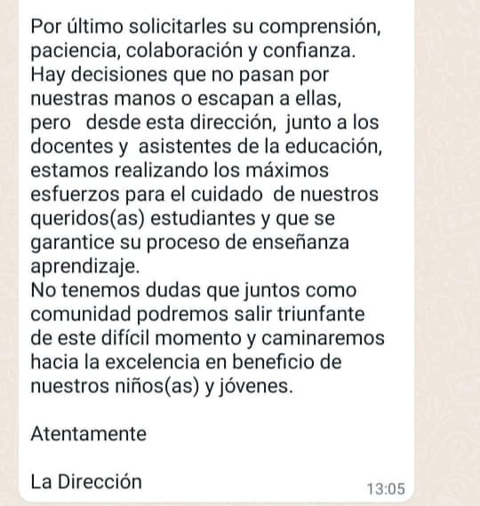 Dirección Liceo Darío Salas | Comunicado