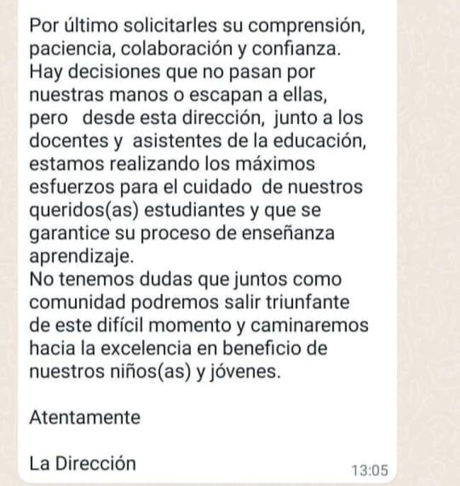 Dirección Liceo Darío Salas | Comunicado