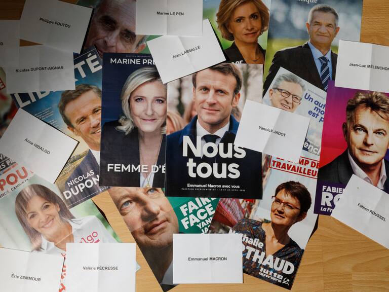 BRUSSELS, BELGIUM - APRIL 6: A photo illustration shows ballots and program leaflets of the twelve candidates of the French Presidential elections are seen on April 6, 2022 in Brussels, Belgium. The Next Sunday, April 10, 2022 France will have the first round of the Presidential elections. (Photo illustration by Thierry Monasse/Getty Images)
