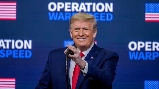 WASHINGTON, DC - DECEMBER 08: US President Donald Trump speaks at the Operation Warp Speed Vaccine Summit on December 08, 2020 in Washington, DC. The president signed an executive order stating the US would provide vaccines to Americans before aiding other nations. (Photo by Tasos Katopodis/Getty Images)