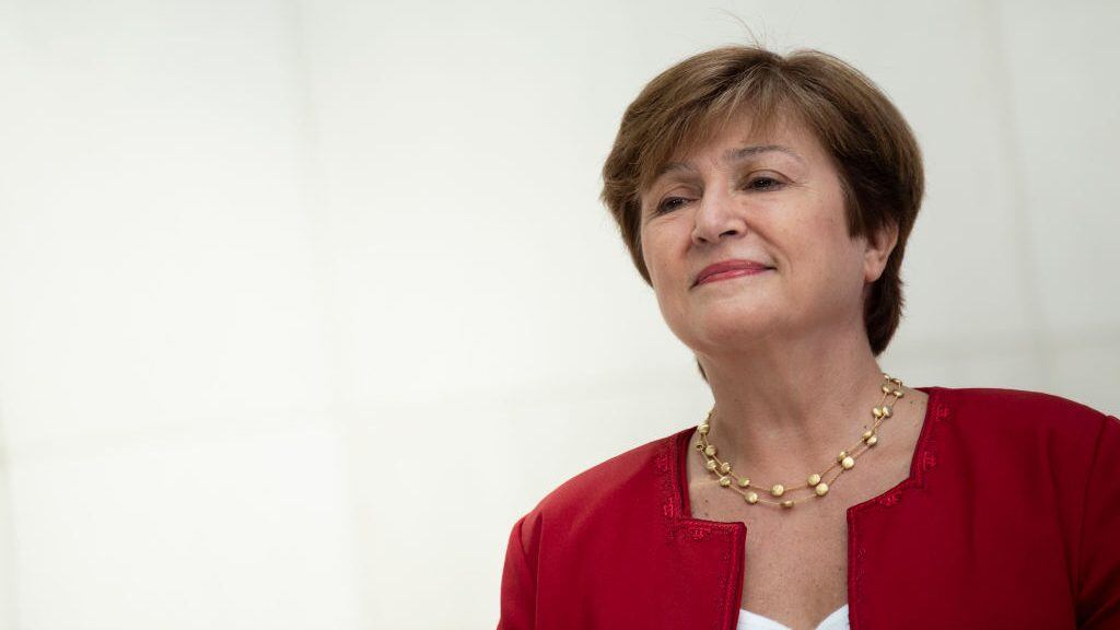 Newly selected International Monetary Fund (IMF) Managing Director Kristalina Georgieva speaks at a press conference at the IMF headquarters on September 25, 2019, in Washington. - The IMF on Wednesday formally selected Georgieva of Bulgaria to be only the second woman to lead the 189-member institution. (Photo by Eric BARADAT / AFP)        (Photo credit should read ERIC BARADAT/AFP via Getty Images)