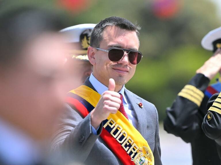 El presidente ecuatoriano Daniel Noboa durante una ceremonia del ejército en la ciudad de Quito.