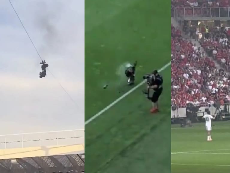 Se salvó por poco: enorme cámara cayó frente a una persona en pleno partido entre Hungría y Kazajistán