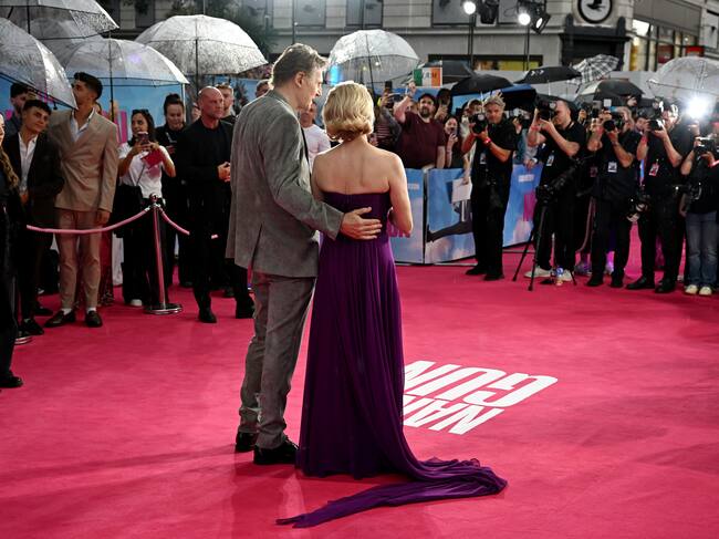 LONDON, ENGLAND - JULY 22: Liam Neeson and Pamela Anderson attend "The Naked Gun" UK Premiere at Cineworld Leicester Square on July 22, 2025, in London, England. (Photo by Jeff Spicer/Getty Images for Paramount Pictures)