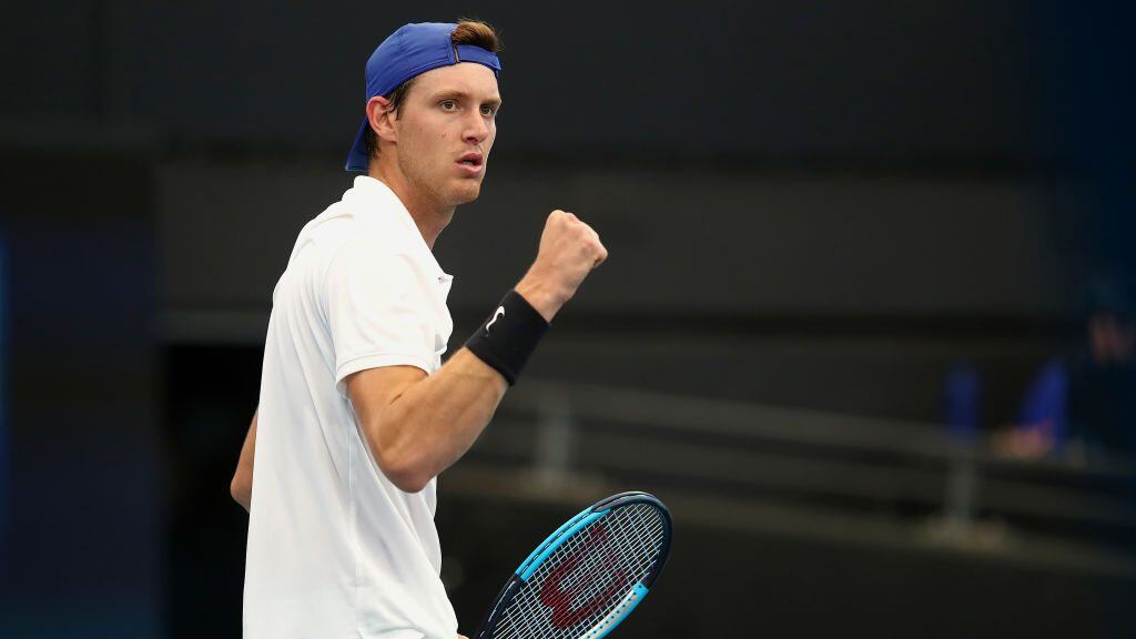 BRISBANE, AUSTRALIA - JANUARY 04: Nicolas Jarry of Chile celebrates a point against Benoit Paire of France during day two of the 2020 ATP Cup Group Stage at Pat Rafter Arena on January 04, 2020 in Brisbane, Australia. (Photo by Jono Searle/Getty Images)