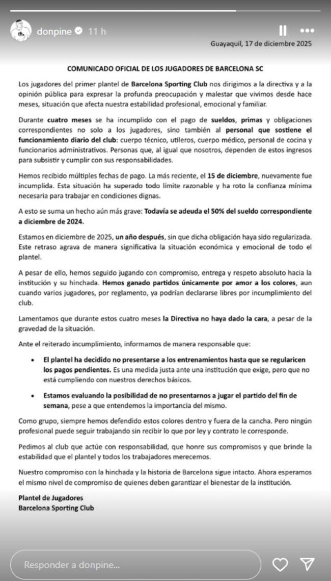 Última publicación de Mario Pineida antes de ser asesinado