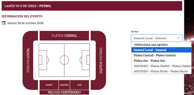 Entradas partido Lanús vs Universidad de Chile