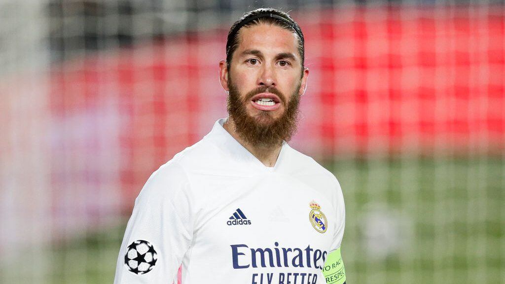 MADRID, SPAIN - MARCH 16: Sergio Ramos of Real Madrid celebrates goal 2-0 during the UEFA Champions League  match between Real Madrid v Atalanta Bergamo at the Estadio Alfredo Di Stefano on March 16, 2021 in Madrid Spain (Photo by David S. Bustamante/Soccrates/Getty Images)