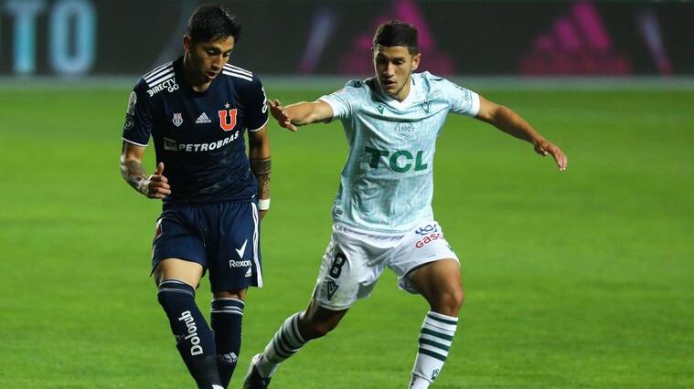 03 DE MAYO DE 2021/RANCAGUACamilo Moya (i) , durante el partido valido por la sexta fecha del Campeonato Nacional AFP PlanVital 2021, entre Universidad de Chile y Santiago Wanderers, disputado en el Estadio El Teniente.
FOTO: SEBASTIAN ORIA/AGENCIAUNO