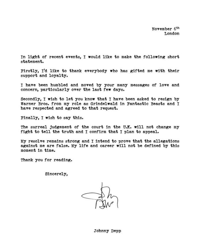 Comunicado de Johnny Depp