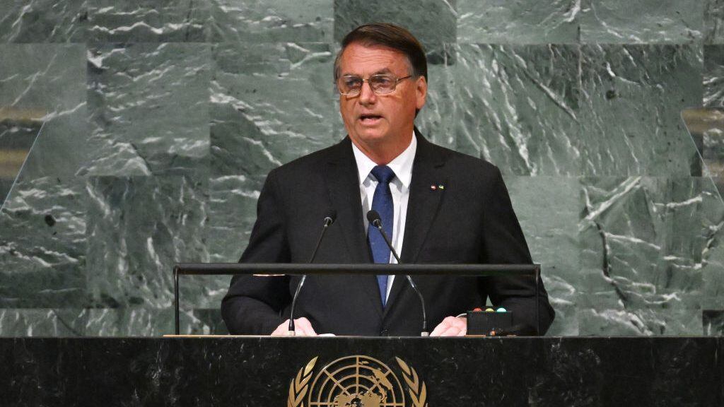 Brazilian President Jair Bolsonaro addresses the 77th session of the United Nations General Assembly at UN headquarters in New York City on September 20, 2022. (Photo by TIMOTHY A. CLARY / AFP) (Photo by TIMOTHY A. CLARY/AFP via Getty Images)