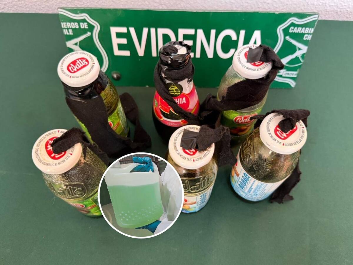 Bidón y botellas con combustible: detienen a estudiantes por portar elementos para fabricar bombas molotov en Santiago