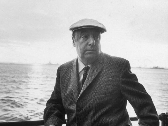 13th June 1966: EXCLUSIVE Chilean poet and activist Pablo Neruda (1904 - 1973) leans on a ship's railing during the 34th annual PEN boat ride around New York City. He wears a cap. (Photo by Sam Falk/New York Times Co./Getty Images)