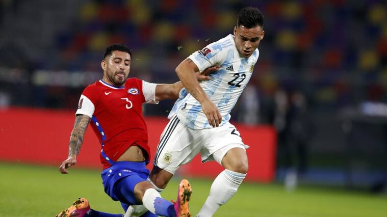 03 DE JUNIO DE 2021/SANTIAGO DEL ESTERO, ARGENTINA, Guillermo Maripan convierte penal contra Lautaro Martinez durante el partido valido por las Clasificatorias al Mundial de Qatar 2022, entre las selecciones nacionales de Argentina y Chile, partido diputado en el Estadio Unico de Santiago del Estero, Argentina.FOTO: GUSTAVO ORTIZ/AGENCIAUNO