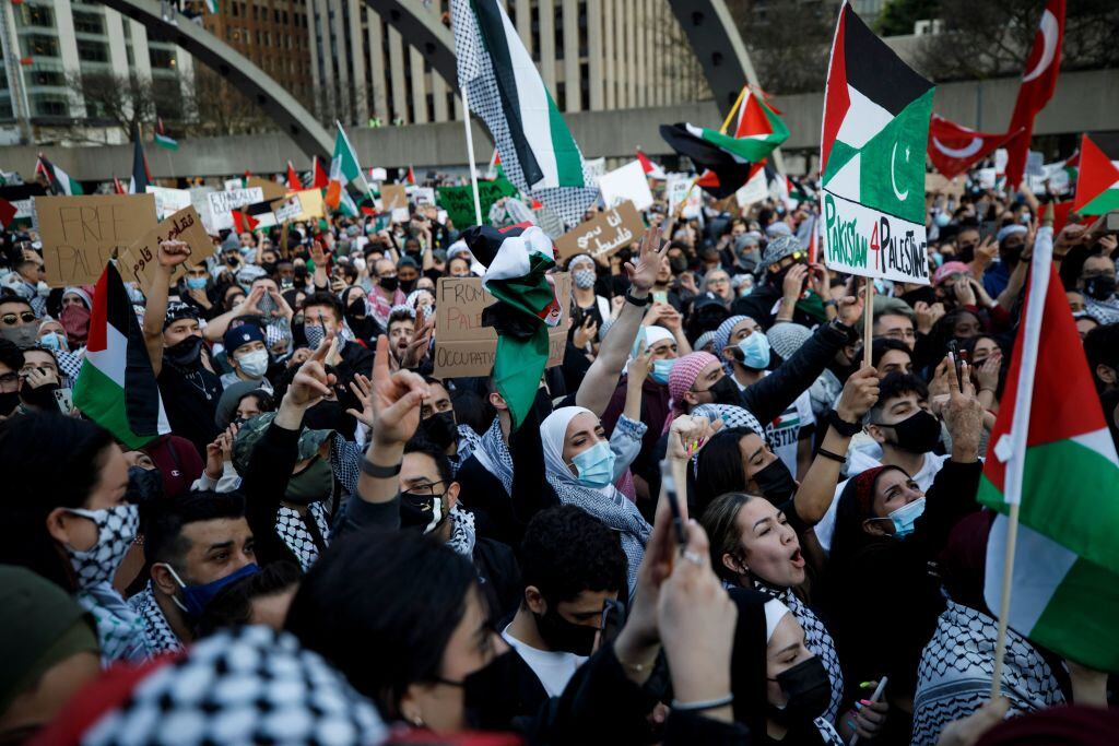 Concurrida manifestación a favor de Palestina en Montreal