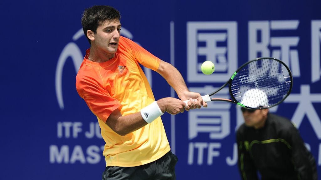 CHENGDU, CHINA - APRIL 10:  (CHINA OUT) Marcelo Tomas Barrios Vera of Chile returns a shot in the play-off match for third place against Miomir Kecmanovic of Serbia during the 2016 ITF Junior Masters at Sichuan International Tennis Center on April 10, 2016 in Chengdu, China.  (Photo by Visual China Group via Getty Images/Visual China Group via Getty Images)