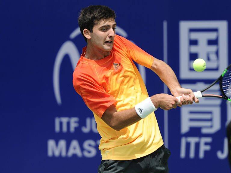 CHENGDU, CHINA - APRIL 10: (CHINA OUT) Marcelo Tomas Barrios Vera of Chile returns a shot in the play-off match for third place against Miomir Kecmanovic of Serbia during the 2016 ITF Junior Masters at Sichuan International Tennis Center on April 10, 2016 in Chengdu, China. (Photo by Visual China Group via Getty Images/Visual China Group via Getty Images)