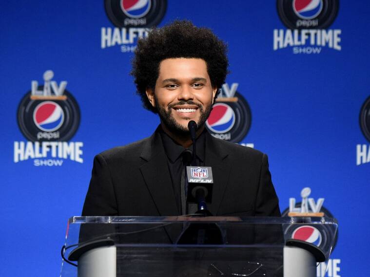 TAMPA, FLORIDA - FEBRUARY 04: The Weeknd speaks during the Pepsi Super Bowl LV Halftime Show Press Conference at Tampa Convention Center on February 04, 2021 in Tampa, Florida. (Photo by Kevin Mazur/Getty Images for TW)