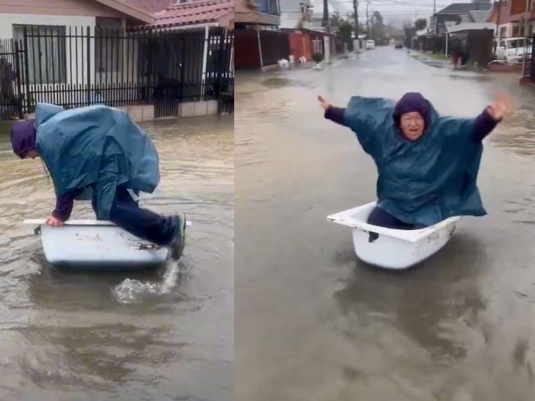 Al puro estilo de Forrest Gump: mujer se hace viral en redes sociales por cómico video en medio de inundaciones en Coronel