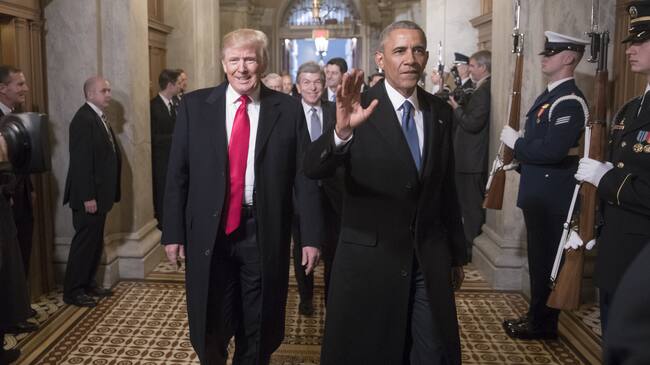 WASHINGTON, USA - JANUARY 20: (EDITORIAL USE ONLY) President-elect Donald Trump and President Barack Obama arrive for Trumps inauguration ceremony at the Capitol in Washington, USA on January 20, 2017. (Photo by J. Scott Applewhite / Pool / AP/Anadolu Agency/Getty Images)