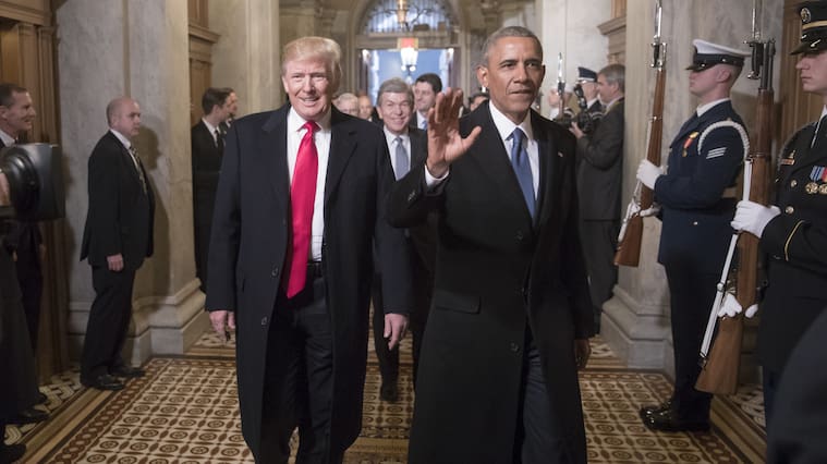 WASHINGTON, USA - JANUARY 20: (EDITORIAL USE ONLY) President-elect Donald Trump and President Barack Obama arrive for Trumps inauguration ceremony at the Capitol in Washington, USA on January 20, 2017. (Photo by J. Scott Applewhite / Pool / AP/Anadolu Agency/Getty Images)