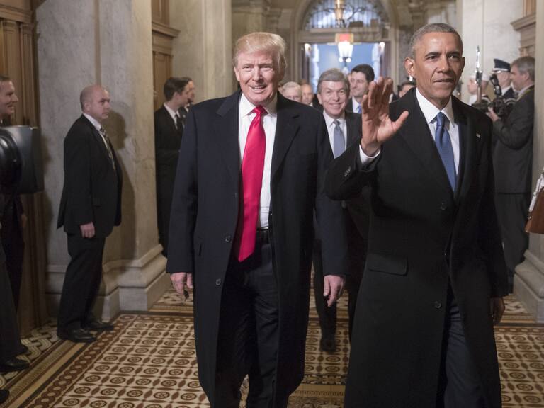 WASHINGTON, USA - JANUARY 20: (EDITORIAL USE ONLY) President-elect Donald Trump and President Barack Obama arrive for Trumps inauguration ceremony at the Capitol in Washington, USA on January 20, 2017. (Photo by J. Scott Applewhite / Pool / AP/Anadolu Agency/Getty Images)