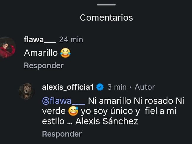 Alexis Sánchez le responde a un seguidor en Instagram.