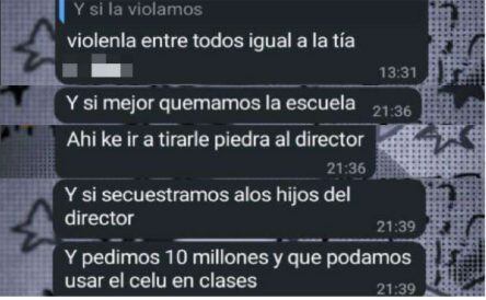 Mensajes de WhatsApp de los estudiantes involucrados