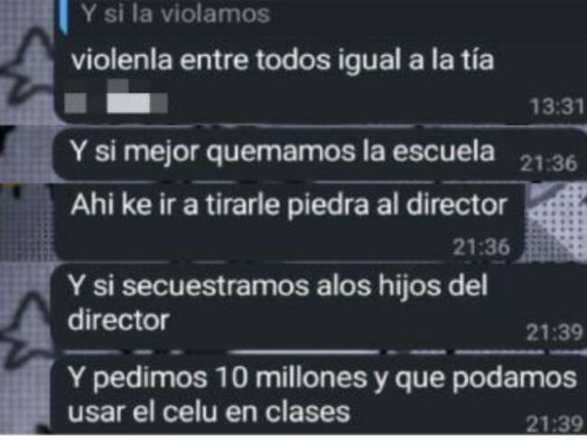 Mensajes de WhatsApp de los estudiantes involucrados