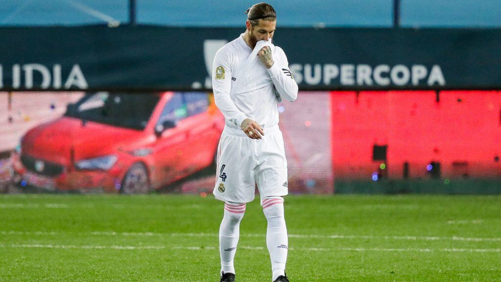 MALAGA, SPAIN - JANUARY 14: Sergio Ramos of Real Madrid during the Spanish Super Cup match between Real Madrid v Athletic de Bilbao at the La Rosaleda Stadium on January 14, 2021 in Malaga Spain (Photo by David S. Bustamante/Soccrates/Getty Images)