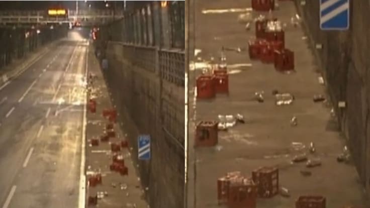 Alerta en Santiago: camión de bebidas vuelca su carga en la Ruta 5 Norte y provoca desvíos de tránsito