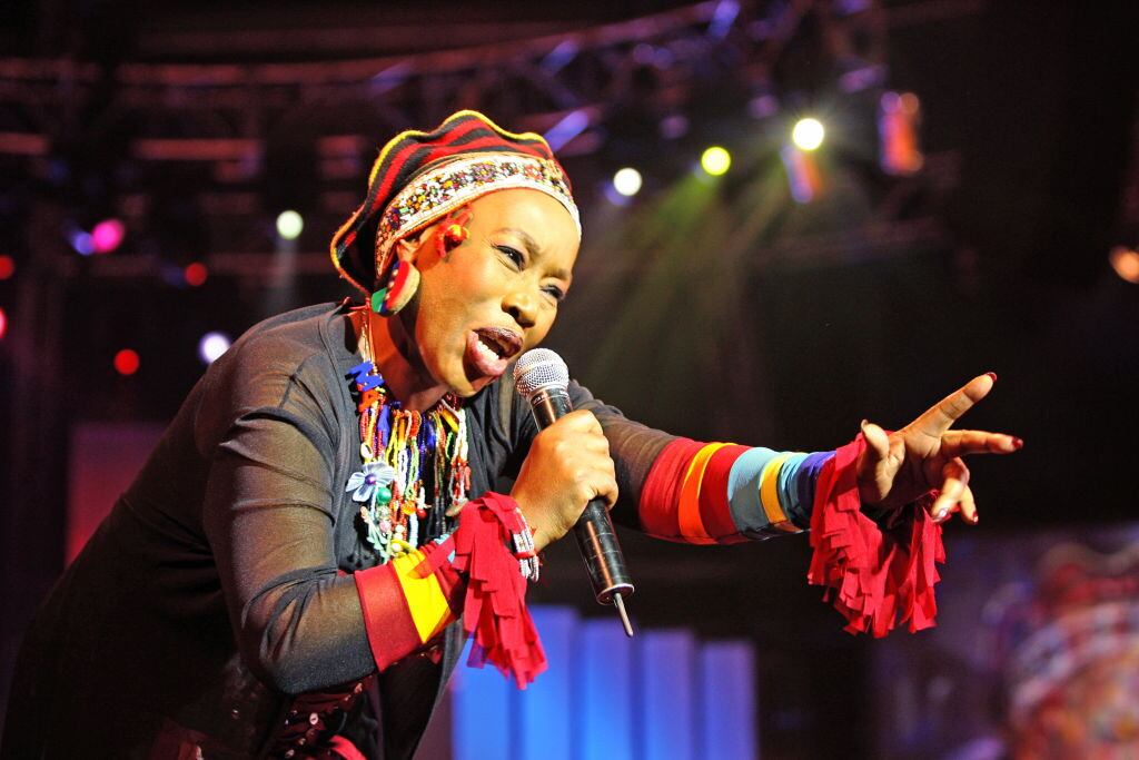 31 October 2007. South Africa. South African singer, dancer and composer, Busi Mhlongo, performing live on stage.