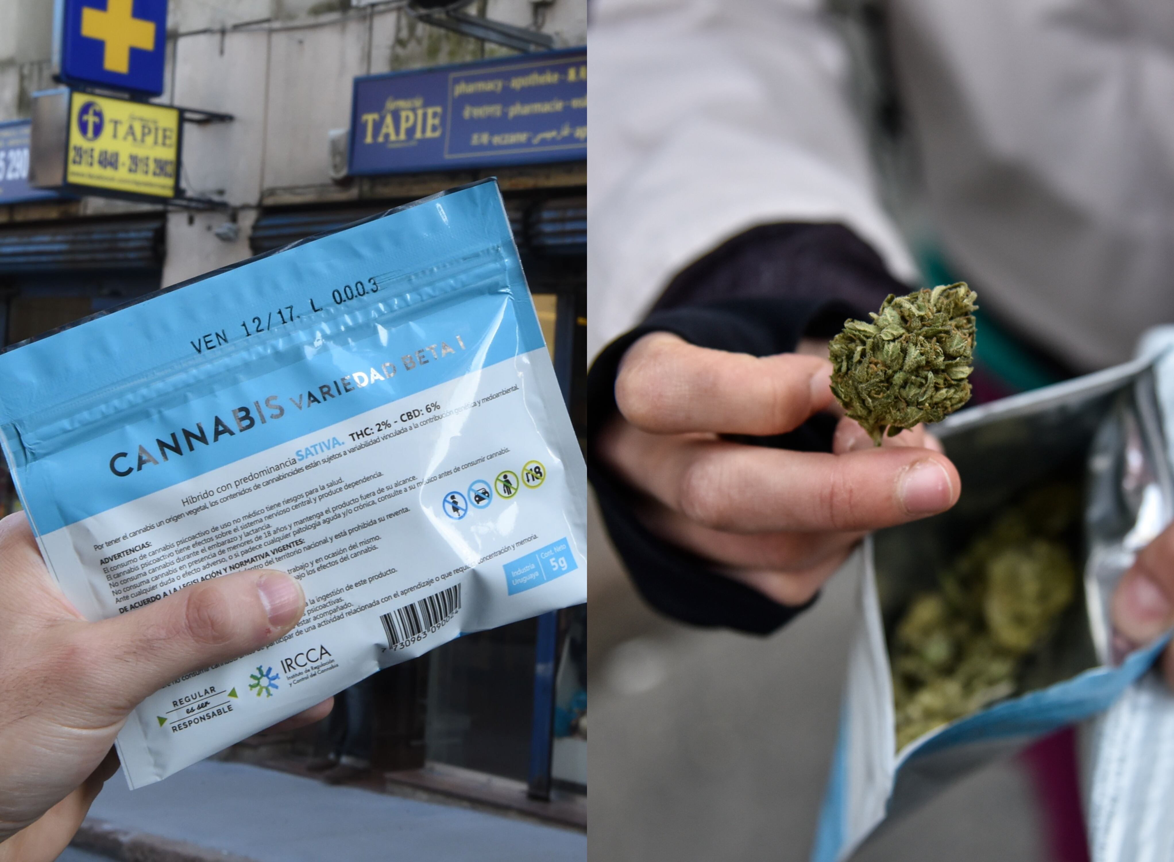 Sobre con marihuana comprado en una farmacia de Montevideo. Getty Images
