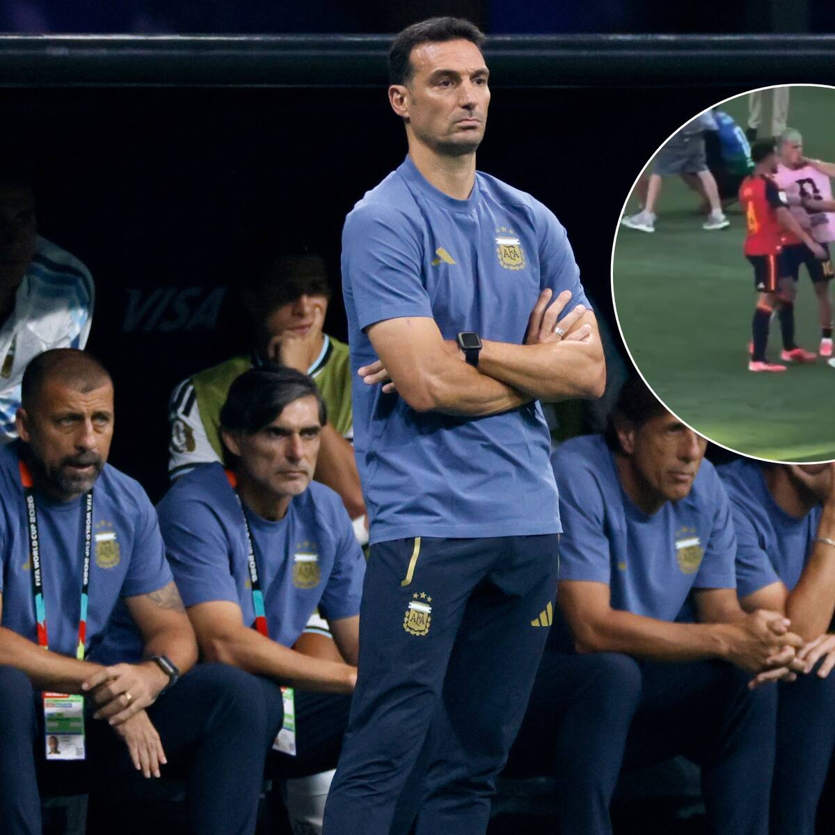 No se vio por TV: captan a asistente de Lionel Scaloni golpeando en la cara a jugador de España tras la final del Mundial