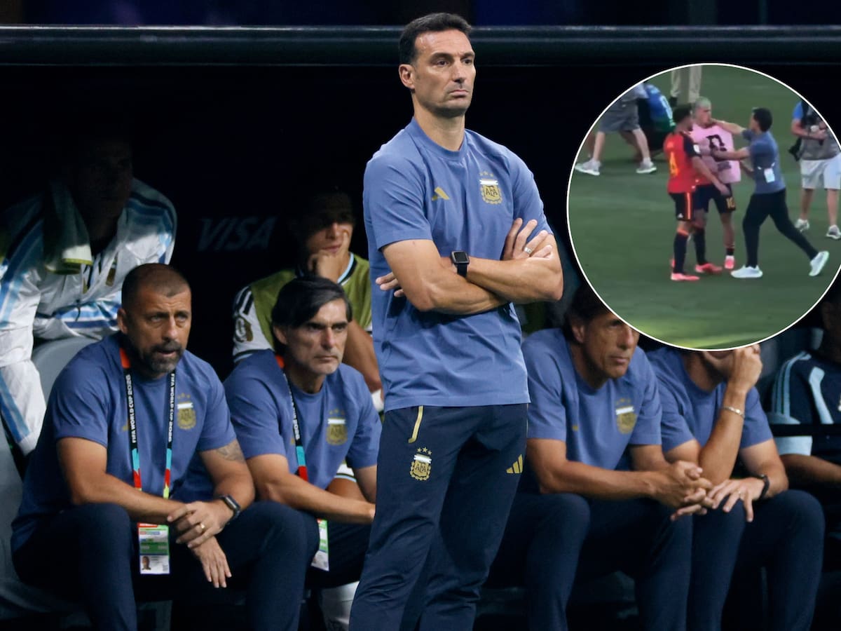 No se vio por TV: captan a asistente de Lionel Scaloni golpeando en la cara a jugador de España tras la final del Mundial