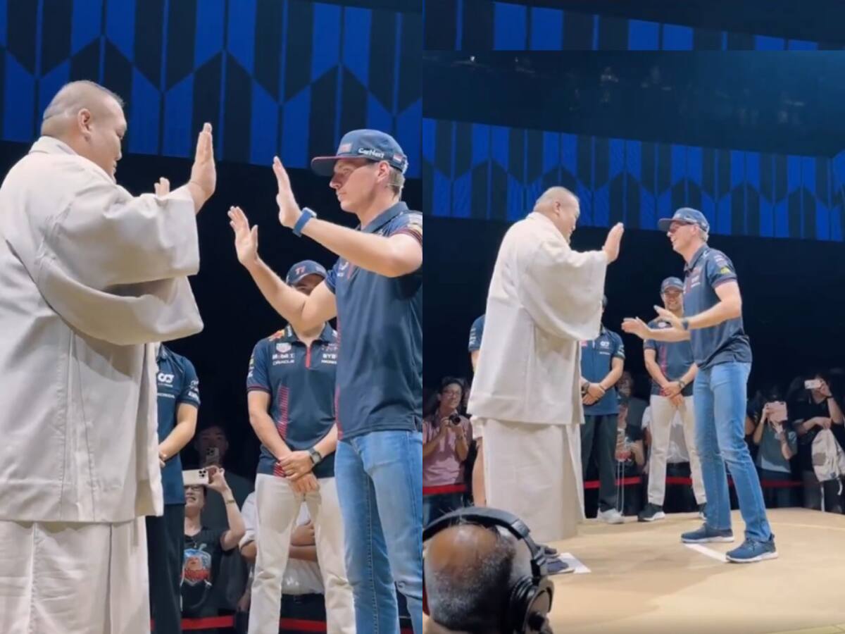 ¡Notables reflejos del neerlandés! Verstappen desafió a luchador de sumo y el resultado sorprendió al mundo