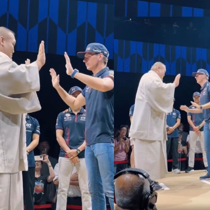 ¡Notables reflejos del neerlandés! Verstappen desafió a luchador de sumo y el resultado sorprendió al mundo