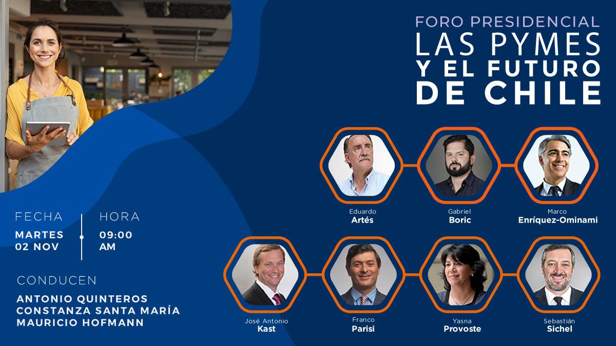 Este martes 2 de noviembre, desde las 9:00 de la mañana, se realizará el foro presidencial Las Pymes y el Futuro de Chile