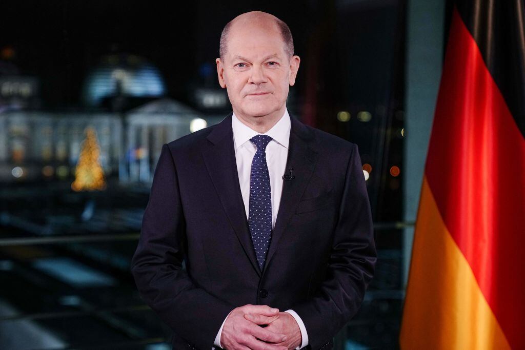 El canciller germano Olaf Scholz durante su mensaje de final de año