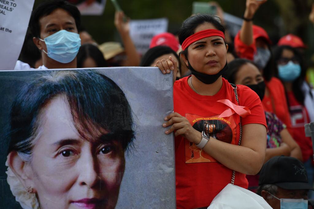Manifestación a favor de la premio Nobel de la Paz Aung San Suu Kyi