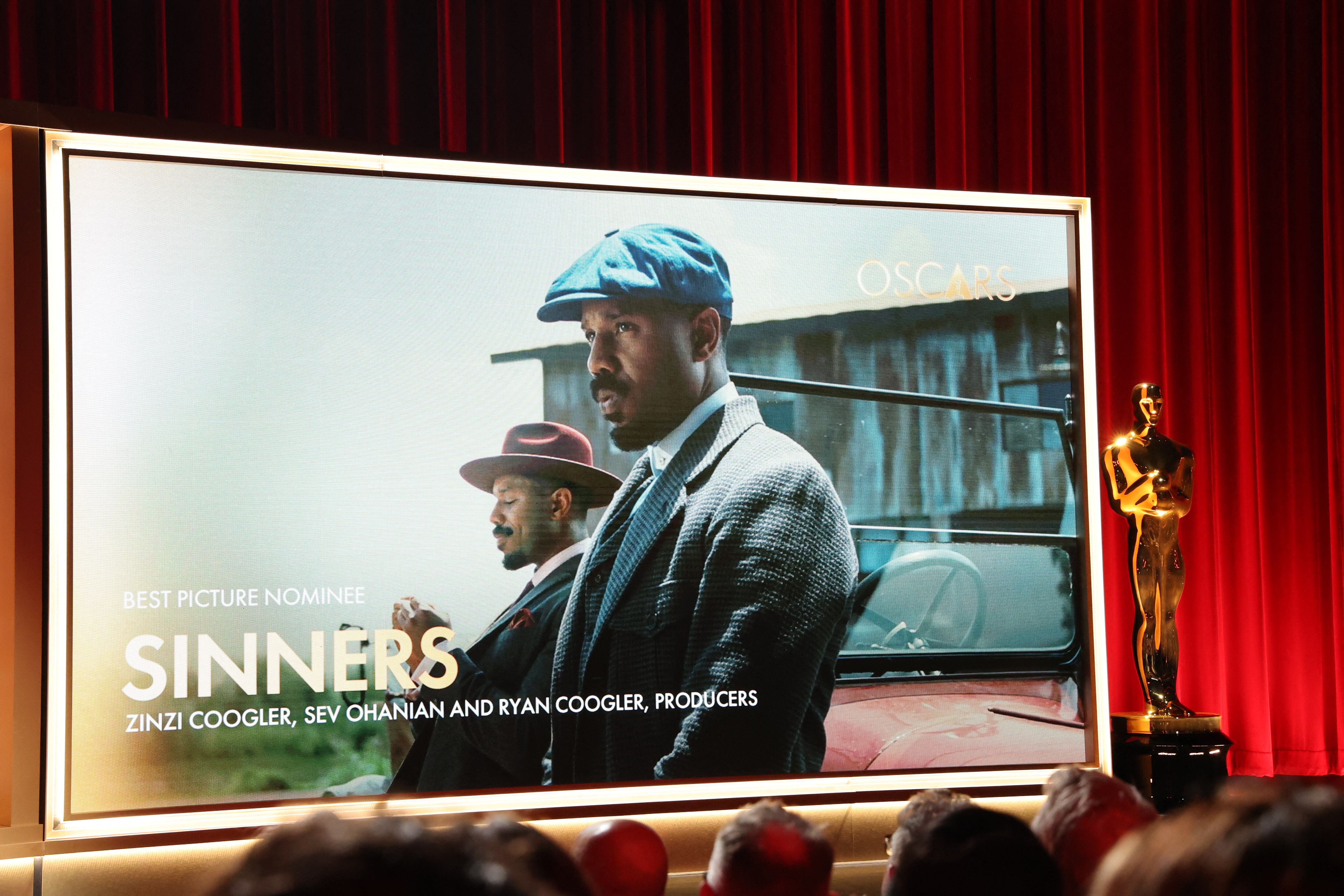 The nominees for Best Picture "Sinners" during the 98th Academy Awards nominations announcement at the Samuel Goldwyn Theater in Beverly Hills, California, on January 22, 2026 (Photo by VALERIE MACON / AFP via Getty Images)