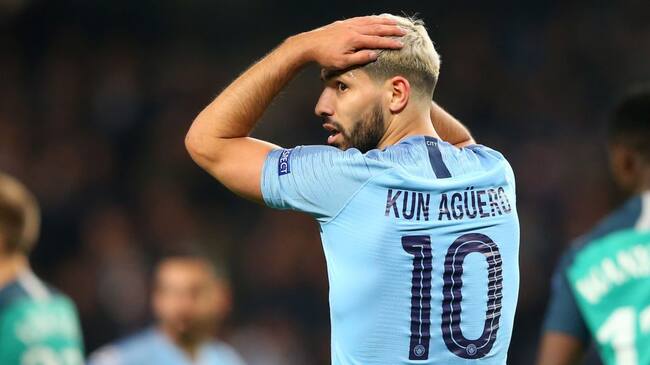 MANCHESTER, ENGLAND - APRIL 17: Sergio Aguero of Manchester City looks dejected during the UEFA Champions League Quarter Final second leg match between Manchester City and Tottenham Hotspur at at Etihad Stadium on April 17, 2019 in Manchester, England. (Photo by Alex Livesey - Danehouse/Getty Images)