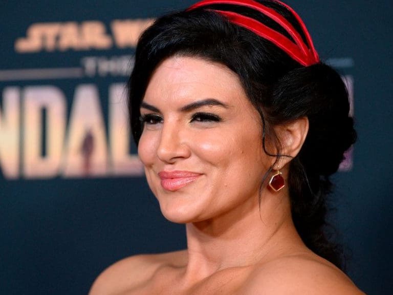 US actress Gina Carano arrives for Disney+ World Premiere of "The Mandalorian" at El Capitan theatre in Hollywood on November 13, 2019. (Photo by Nick Agro / AFP) (Photo by NICK AGRO/AFP via Getty Images)