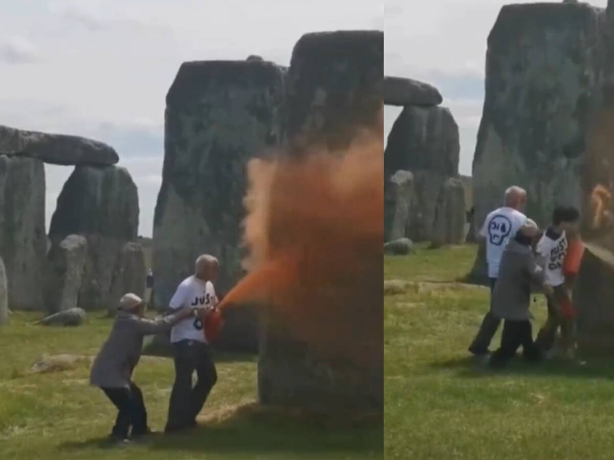 Activistas pintan de naranja monumento de Stonehenge: fueron detenidos por la policía