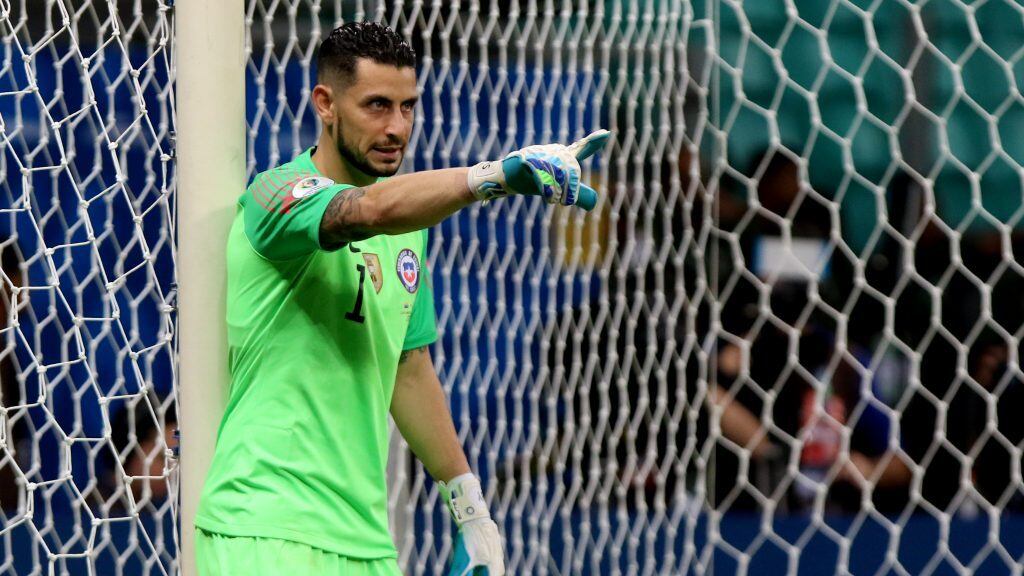 21 de junio del 2019/SALVADOR DE BAHIA El Arquero, Gabriel Arias, durante el partido por la Copa America 2019, disputado entre las selecciones de Ecuador vs Chile, jugado en el Estadio Arena Fonte Nova.
FOTO: RODRIGO SAENZ/AGENCIAUNO