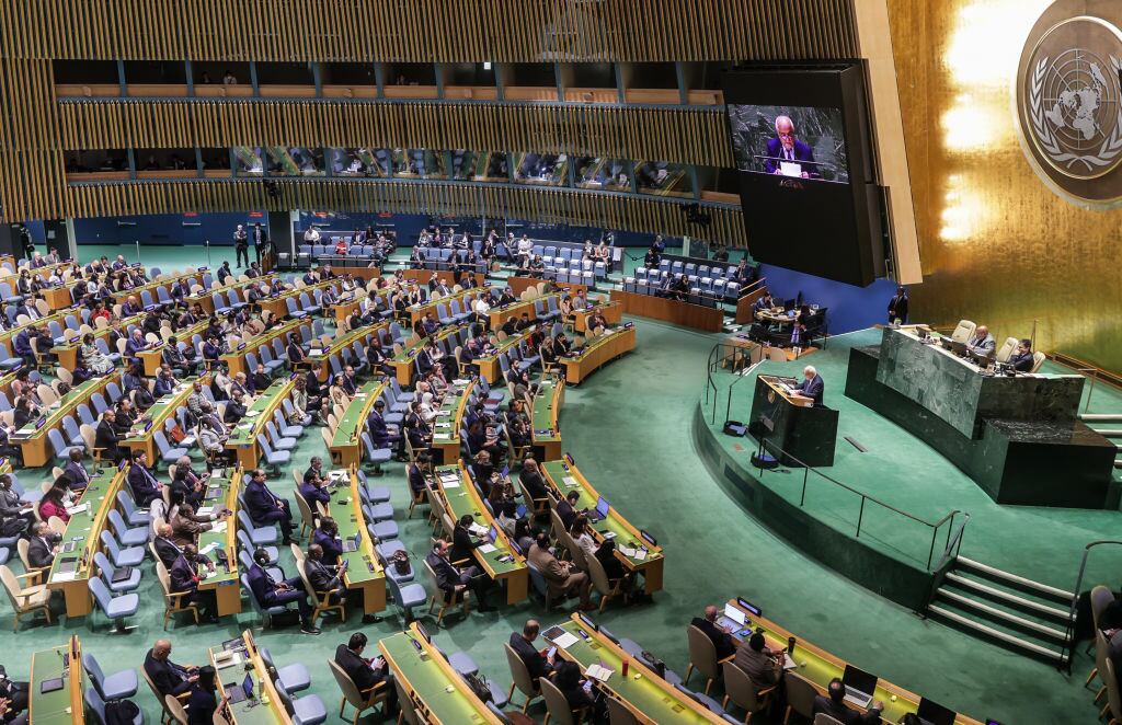 La sala de la asamblea general de la ONU en Nueva York de EEUU