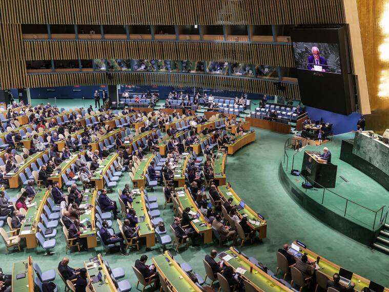 La sala de la asamblea general de la ONU en Nueva York de EEUU