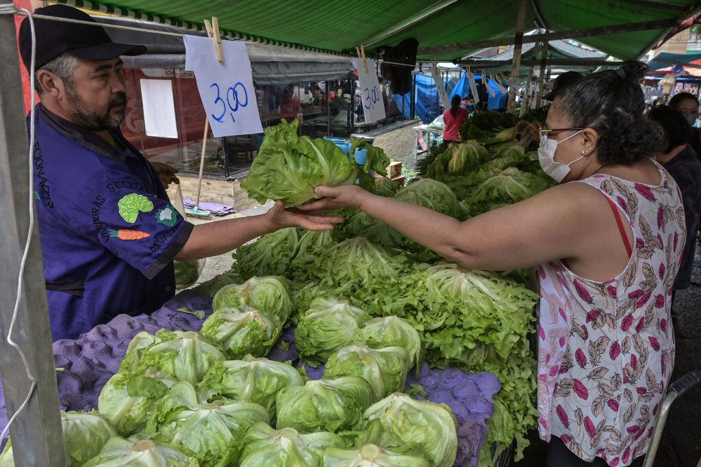 Una mujer compra en una feria en la ciudad de Sao Paulo